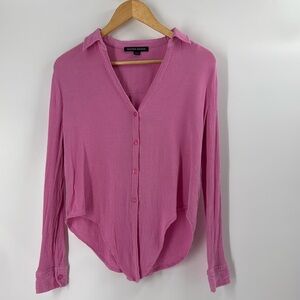 Boston, proper pink, long sleeve 100% rayon relaxed button down shirt